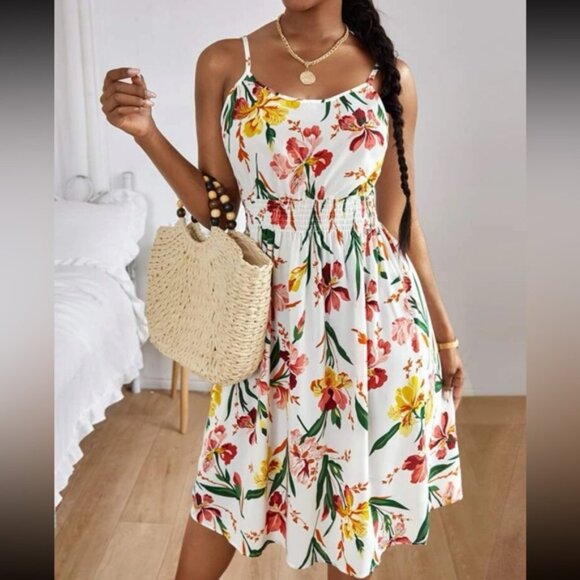 Boho floral print shirred cami dress - Picture 1 of 6